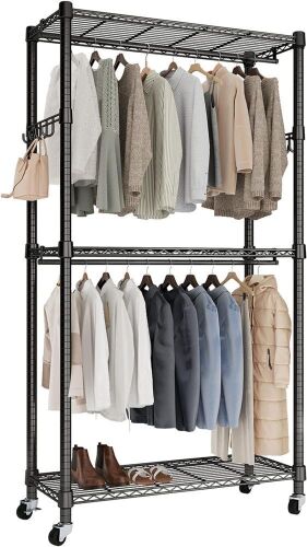 Tophorse T1 Heavy Duty Rolling Clothes Rack with Lockable Wheels & Side Hooks - Lot 157