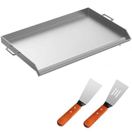 VEVOR Stainless Steel Griddle, 32" X 17" Universal Flat Top Rectangular Plate with 2 Handles and Grease Groove with Hole - Lot 164