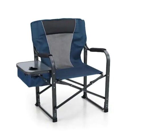 Oversized Luxury Dark Blue Camping Director Chair With Side Table and Cooler Bag - Lot 294