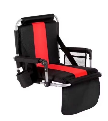 Portable Stadium Seat Padded Chair with Armrests Black Red - Lot 318