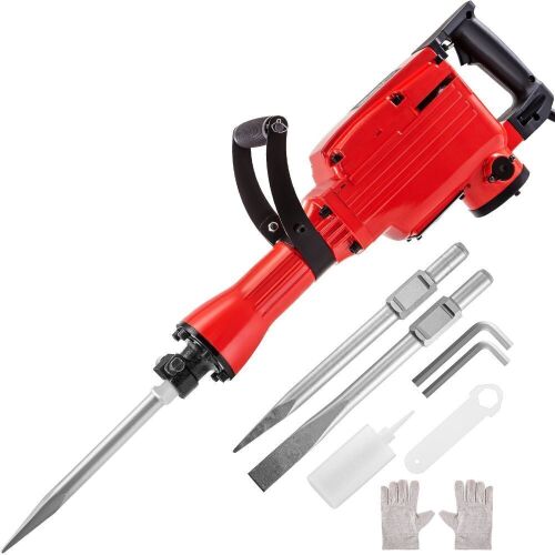 VEVOR Electric Demolition Jack Hammer 1200 BPM 3 Chisel Bit w/Gloves & 360° Swiveling Front Handle - Lot 87