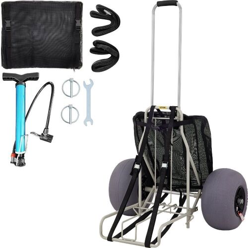 VEVOR Beach Carts for Sand, 14" x 14.7" Cargo Deck, w/ 13" TPU Balloon Wheels, 165LBS Loading Capacity, 29.5" to 49.2" Adjustable Height - Lot 345