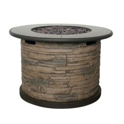 Bond Orchards Park 35" Round 50,000 BTU Faux Stone and Porcelain Fire Pit - Crack on Top & Small Blemishes  - Lot 72