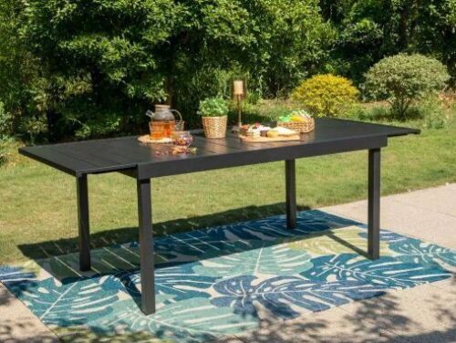 PHI VILLA Black Expandable Rectangle Metal Patio Outdoor Dining Table - Lot 66
