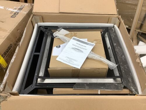 Hampton Bay Nickleby 33 in. Cube Steel Black Low Smoke Wood Burning Fire Pit with Stainless Steel Bowl - Broken Marble Top  - Lot 382