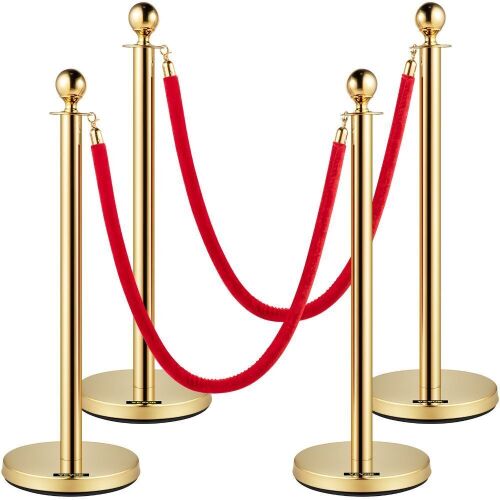 VEVOR Stainless Steel Gold Stanchion with Ball Top, 5 ft Velvet Red Ropes, 4 Pc - Lot 385
