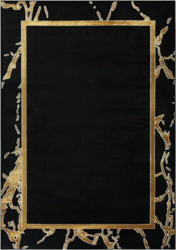 Antep Babil Gold Marble Bordered Modern Geometric Indoor Area Rug, 5'3" x 7' - Lot 283