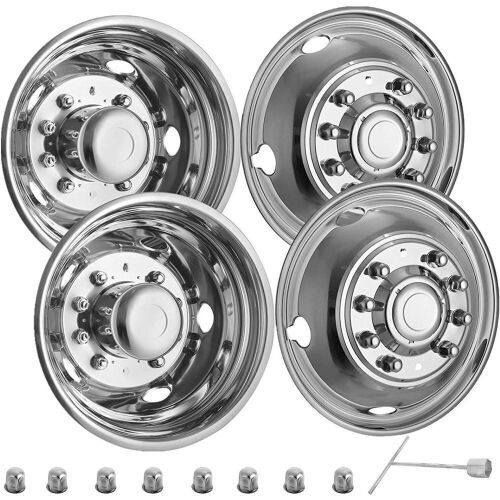 VEVOR Polished 19.5" 10 Lug Wheel Simulators Stainless Steel Bolt Kit Hubcap Kit Fit for 2005-2020 Ford F450/F550 2WD - Lot 421