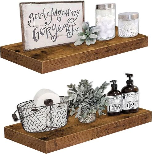 QEEIG Floating Shelves, Rustic Brown, Set of 2 - Small Damage to One  - Lot 429