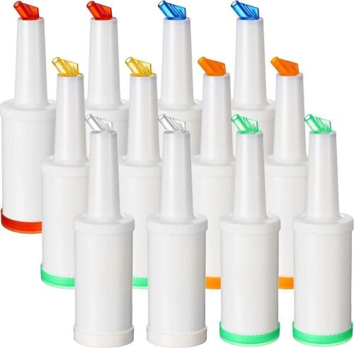 12 Pack Bar Pour Colorful Juice Pouring Bottle Containers - Lot 450