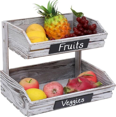 HYLEHE 2 Tier Farmhouse Standing Wooden Organizer - Lot 451