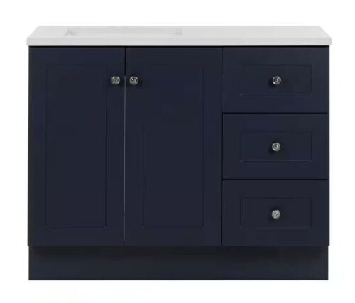 Glacier Bay Bannister 41 in. W x 19 in. D x 35 in. H Single Sink Bath Vanity in Deep Blue with White Cultured Marble Top - Lot 16