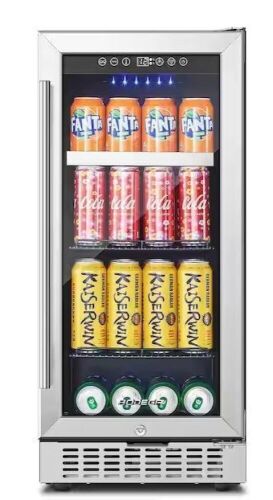 BODEGA 15 in. Built-in Single Zone 100-Cans Beverage Cooler Fridge in Stainless Steel - Lot 12