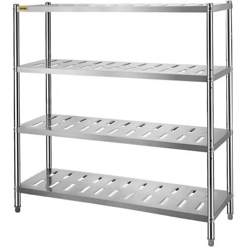 VEVOR 4-Tier Heavy Duty Storage Shelving Unit, Stainless Steel, 59.1 x 17.7 x 61 inch, 529 Lbs Total Capacity with Adjustable Height and Vent Holes - Dented - Lot 59
