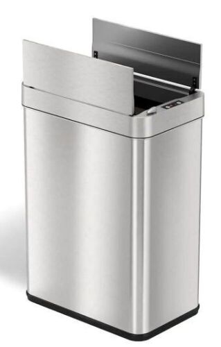 iTouchless 13 Gal. Stainless Steel Wings Open Sensor Trash Can with AbsorbX Odor Filter and PetGuard - Lot 463