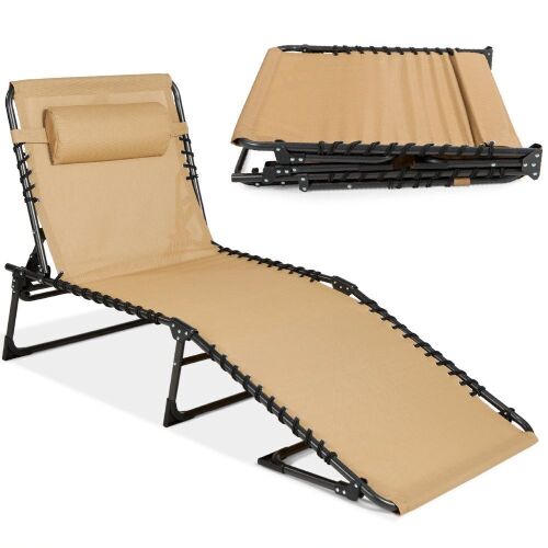 Portable Patio Chaise Lounge Chair Outdoor Recliner w/ Pillow  - Lot 584