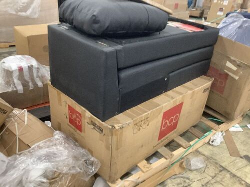L-Shape Customizable Faux Leather Sofa Set w/ Ottoman Bench - Missing 4 Feet  - Lot 624