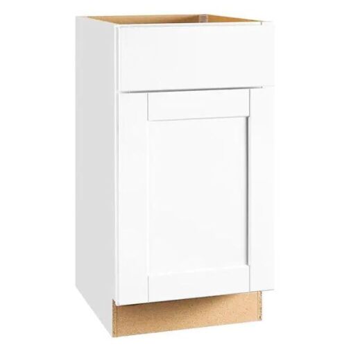 Hampton Bay Shaker 18 in. W x 24 in. D x 34.5 in. H Assembled Base Kitchen Cabinet in Satin White with Ball-Bearing Drawer Glides - Lot 626