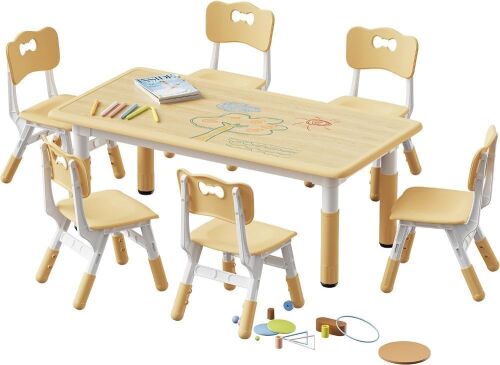 Brelley Height Adjustable Kids Table and Chair Set with Erasable Graffiti Desktop - Lot 46