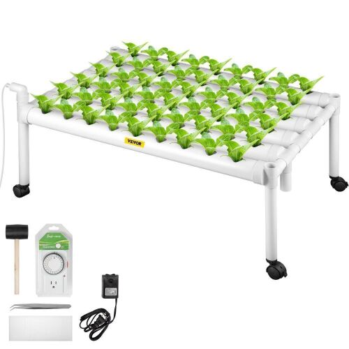 VEVOR Hydroponics Growing System, 54 Sites 6 Food-Grade PVC-U Pipes, 1 Layer Indoor Planting Kit with Water Pump, Timer, Nest Basket - Lot 663