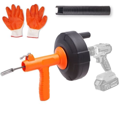 VEVOR 25Ft Plumbers Snake with Drill Attachment, with Protective Hose and Gloves - Lot 745