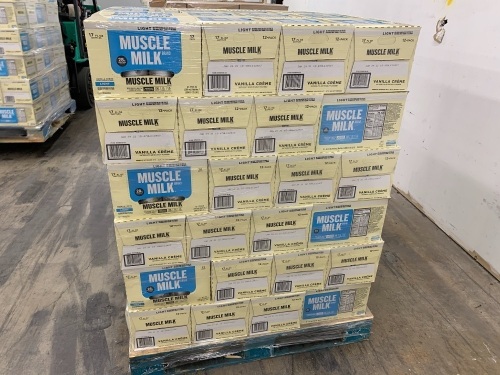 Pallet of (102) Cases of Muscle Milk Light Protein Shake, Vanilla Creme, 28g Protein, 17 FL OZ.  - Lot 41a