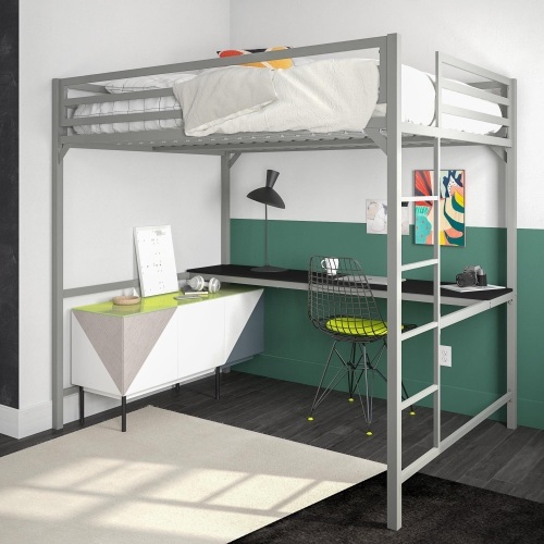 Lot of (4) DHP Miles Metal Full Loft Beds with Desk, Silver. Boxes are damaged. Unknown Condition, but most likely all are complete. Huge Retail Value! - Lot 80