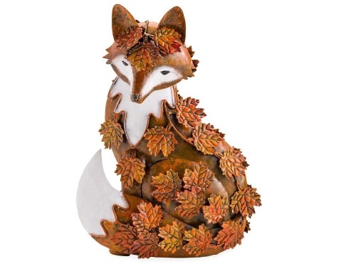 Wind & Weather Handcrafted Metal Fox Sculpture Draped in Fall Leaves, 12.75" tall. Appears New - Lot 205