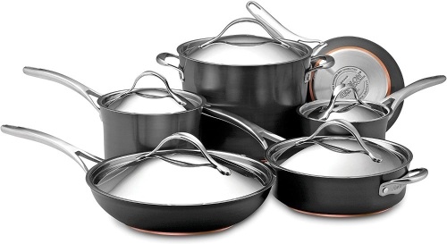 Anolon Nouvelle Copper Hard Anodized Nonstick Cookware Pots and Pans Set, 11 Piece, Dark Gray. Appears New - Lot 279