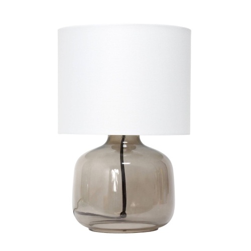 Smoky Glass Table Lamp with White Fabric Shade, 13" - Appears New  - Lot 308
