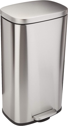 AmazonBasics Rectangular, Stainless Steel, Soft-Close, Step Trash Can, 6.6 Gallon, Satin Nickel - Appears New  - Lot 316