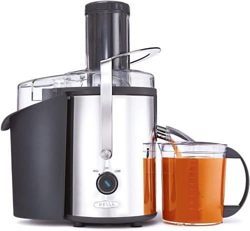 Bella High Power Juice Extractor, 2 Speed Motor, Juicer, Large 3" Feed for Larger Fruits and Veggies, Dishwasher Safe Filter & Pulp Container for Easy Cleaning, Stainless Steel, New with Damaged Box - Lot 334