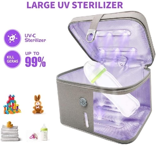 Olina UV Light Sanitizer Bag Box, UVC LED Cleaner for Phone Sanitizer Clothes Glasses Toy (02-Gray). NEW - Lot 342