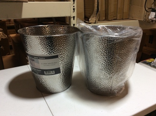 Lot of (2) New 6 Liter Hammered Chrome Waste Bins.  - Lot 347