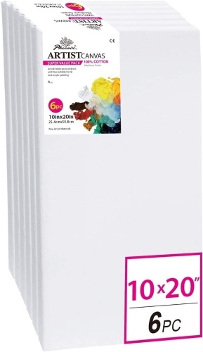 Phoenix White Cotton Stretched Artist Canvas, 10" x 20", 6 Pack - NEW - Lot 428