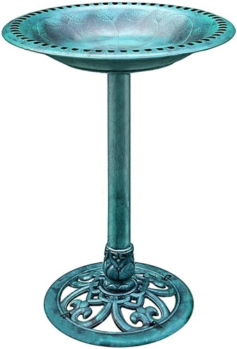 VIVOHOME 28 Inch Height Polyresin Lightweight Antique Outdoor Garden Bird Bath Green. Appears New - Lot 474