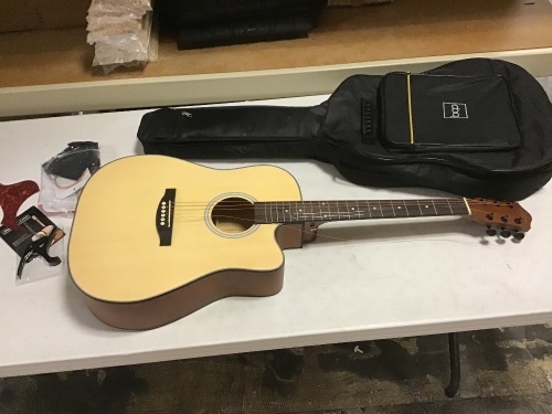 Full Size Beginner Acoustic Guitar Set with Case, Strap, Capo - 41in. E-Commerce Return  - Lot 506