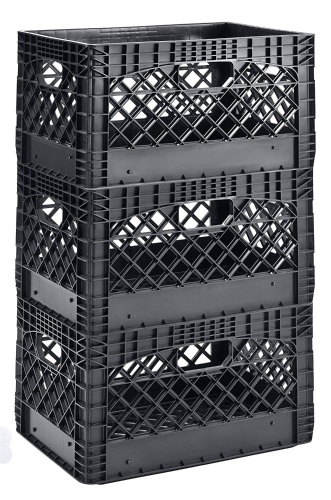 Lot of (3) Muscle Rack 24 Quart Black Heavy Duty Rectangular Stackable Milk Crates - Appear New  - Lot 507