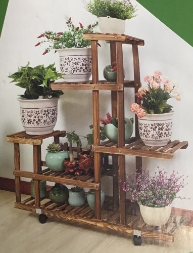 Tiered Rolling Wooden Plant Shelf for Multiple Plants, Indoor/Outdoor, Unknown Size - Appears New in Damaged Box - Lot 519
