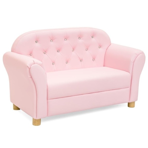 Upholstered Tufted Mini Sofa Couch for Kids, Nursery, Playrooms w/ Gem Studs. Appears New - Lot 526