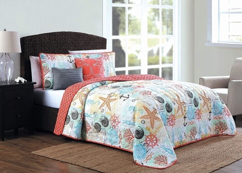 Heritage Bay Belize 5 Piece Reversible Coastal Quilt Set, Full/Queen Size, New - Lot 541