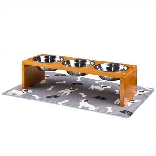 Triple Raised Pet Bowl Stand with Mat. NEW - Lot 618