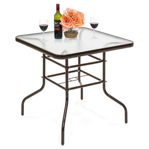 32in Square Tempered Glass Patio Dining Bistro Table w/ Umbrella Hole. Appears New - Lot 692