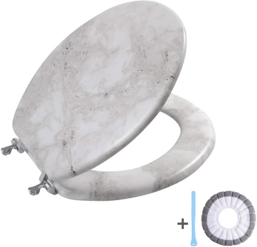 Lot of (3) Angel Shield Marble Toilet Seats. Durable Enameled Wood Easy Clean with Metal Hinges American Standard(Round, Marble). NEW - Lot 700