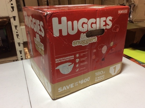 Huggies Lite Snugglers Diapers. Size 1. 180 Count. Appears New.  - Lot 704