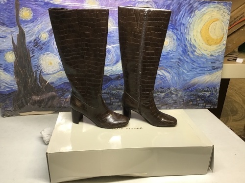 Marc Fisher Women's Shoes REVELA3 Leather Closed Toe Knee High, Brown, Size 6M. NEW - Lot 811