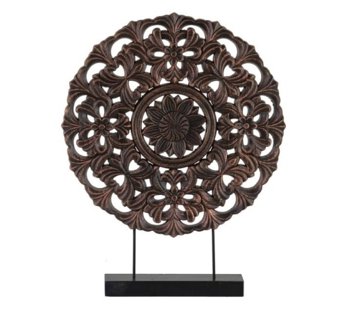 Pottery Barn Round Floral Wooden Wheel On Stand. Appears New. Damaged Box - Lot 821