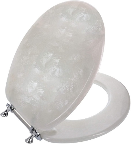 Ginsey Elongated Deluxe Capice Resin Toilet Seat with Chrome Hinges. Appears New - Lot 830
