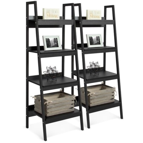 Set of 2 Wooden 4-Shelf Open Ladder Bookcase Displays w/ Metal Framing. Appears New - Lot 832