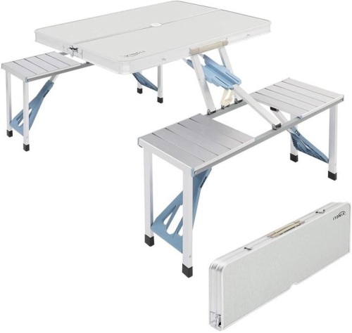 VINGLI Aluminum Alloy Portable Folding Camping Picnic Table with 4 Seats, Umbrella Hole  - Lot 185